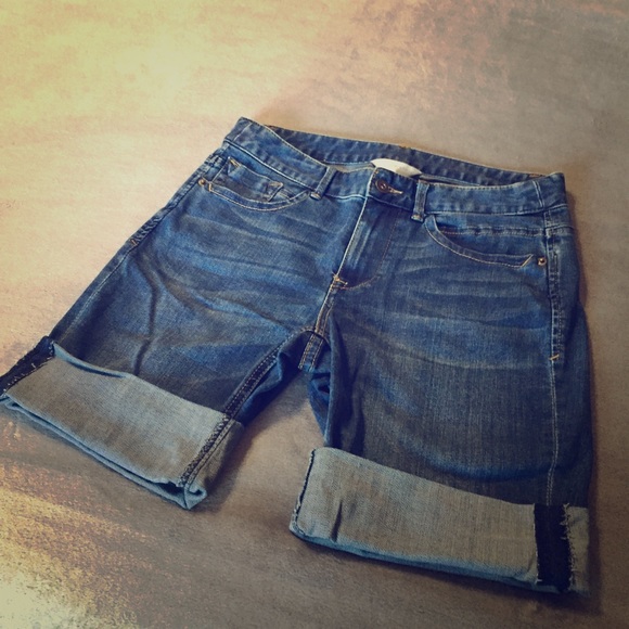 Christopher & Banks Pants - Bermuda Denim Shorts Adjustable Length by Cuffing